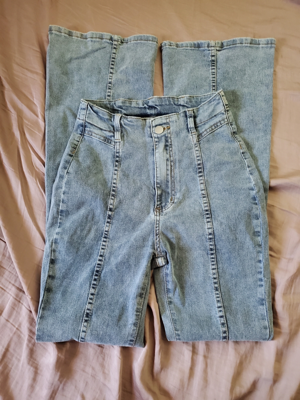 SHEIN Light Blue High-Waist Flare Jeans